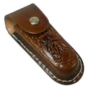 Bainha Para Canivete Em Couro Invernizado Marrom Claro